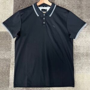 Stone Falcon Mens Large Black Performance Polo Shirt Short Sleeve Tipped Collar